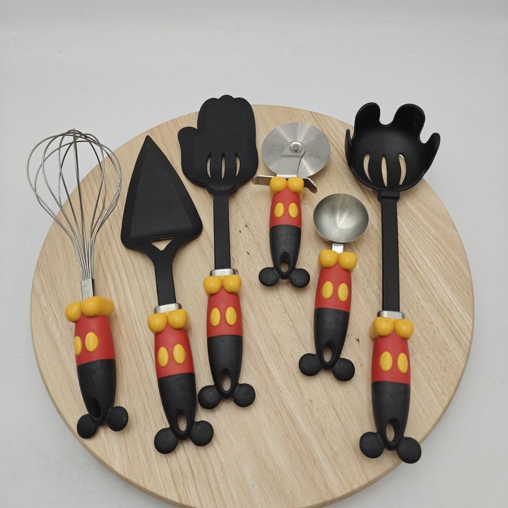 Disney Mickey Mouse Kitchen Utensil Set 6 Piece Spatula Ladle Whisk Pizza Metal - Picture 2 of 4